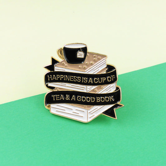 Tea and A Good Book Ribbon Books Pin