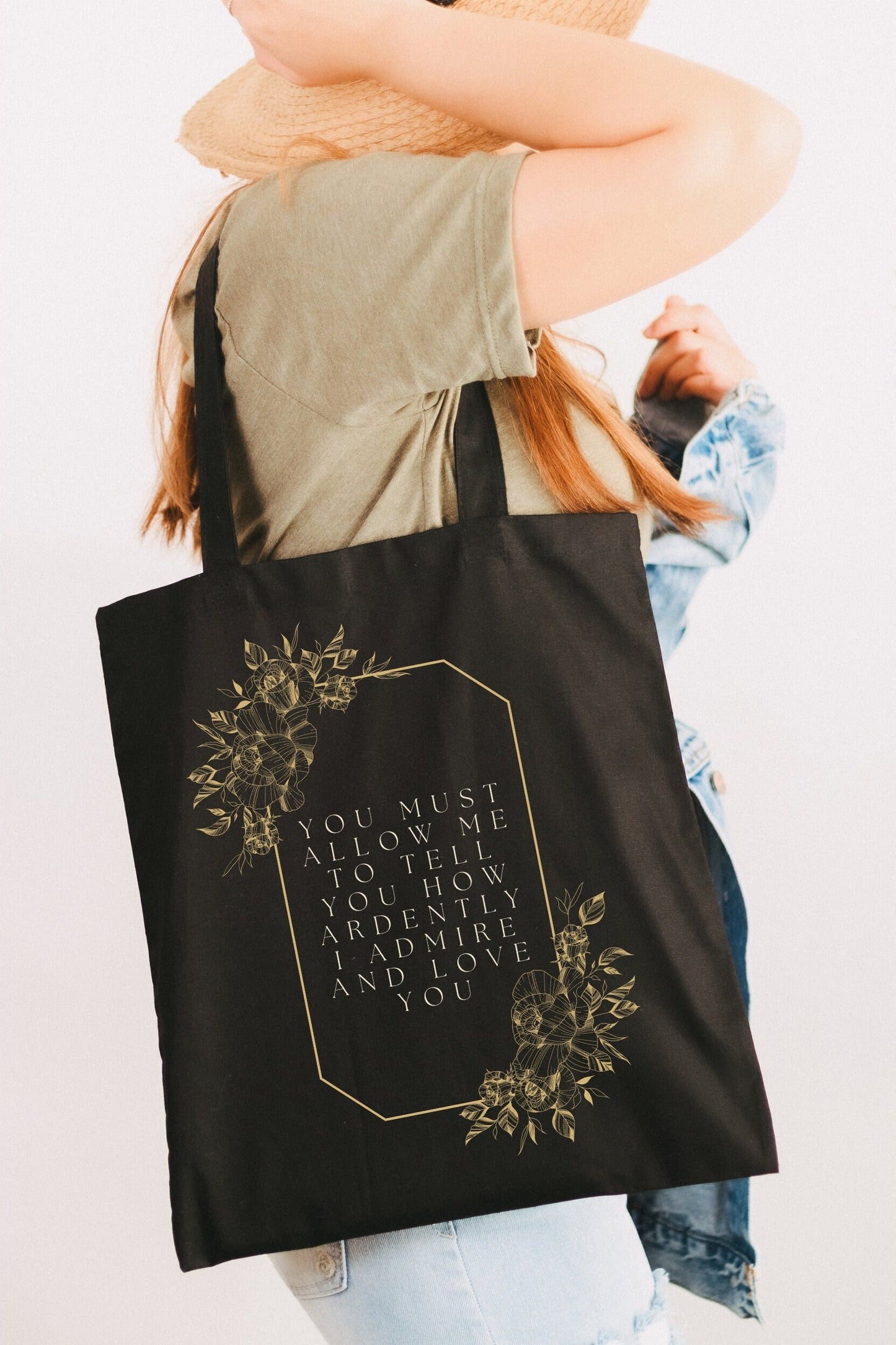 Pride and Prejudice Quote Tote Bag, Mr. Darcy Quote, Ardently Admire, Jane Austen Bag Bookish Tote, Librarian Teacher Gift, Bookworm Totebag