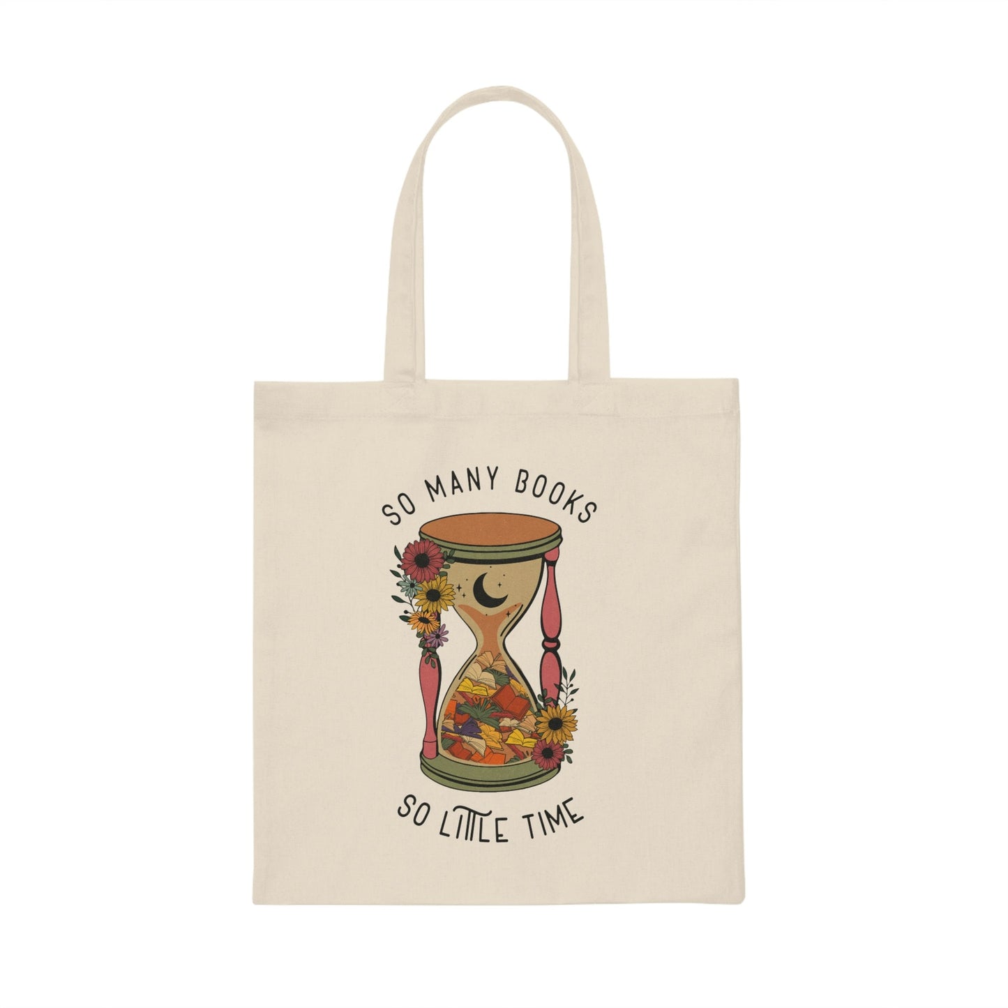 So Many Books Literary Magical Hourglass Library Book Reusable Shopping Canvas Tote Bag, Gift for Librarian Teacher Book Lover