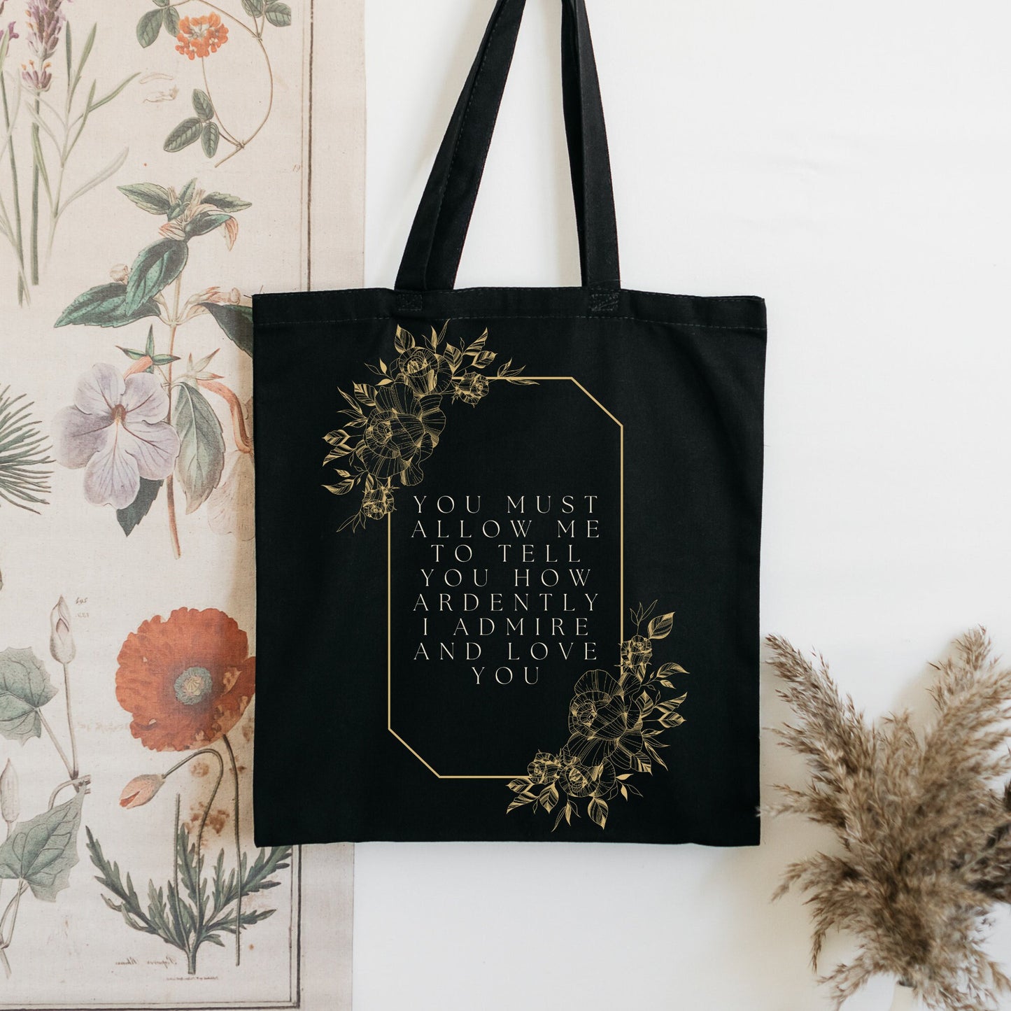 Pride and Prejudice Quote Tote Bag, Mr. Darcy Quote, Ardently Admire, Jane Austen Bag Bookish Tote, Librarian Teacher Gift, Bookworm Totebag