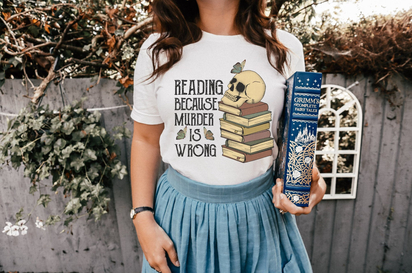 Reading Because Murder Is Wrong Funny Book Lover T-Shirt