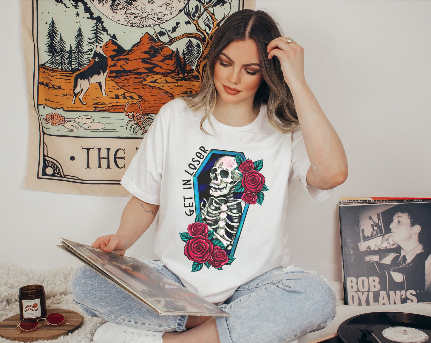 Get In Loser Floral Coffin Skeleton Tee