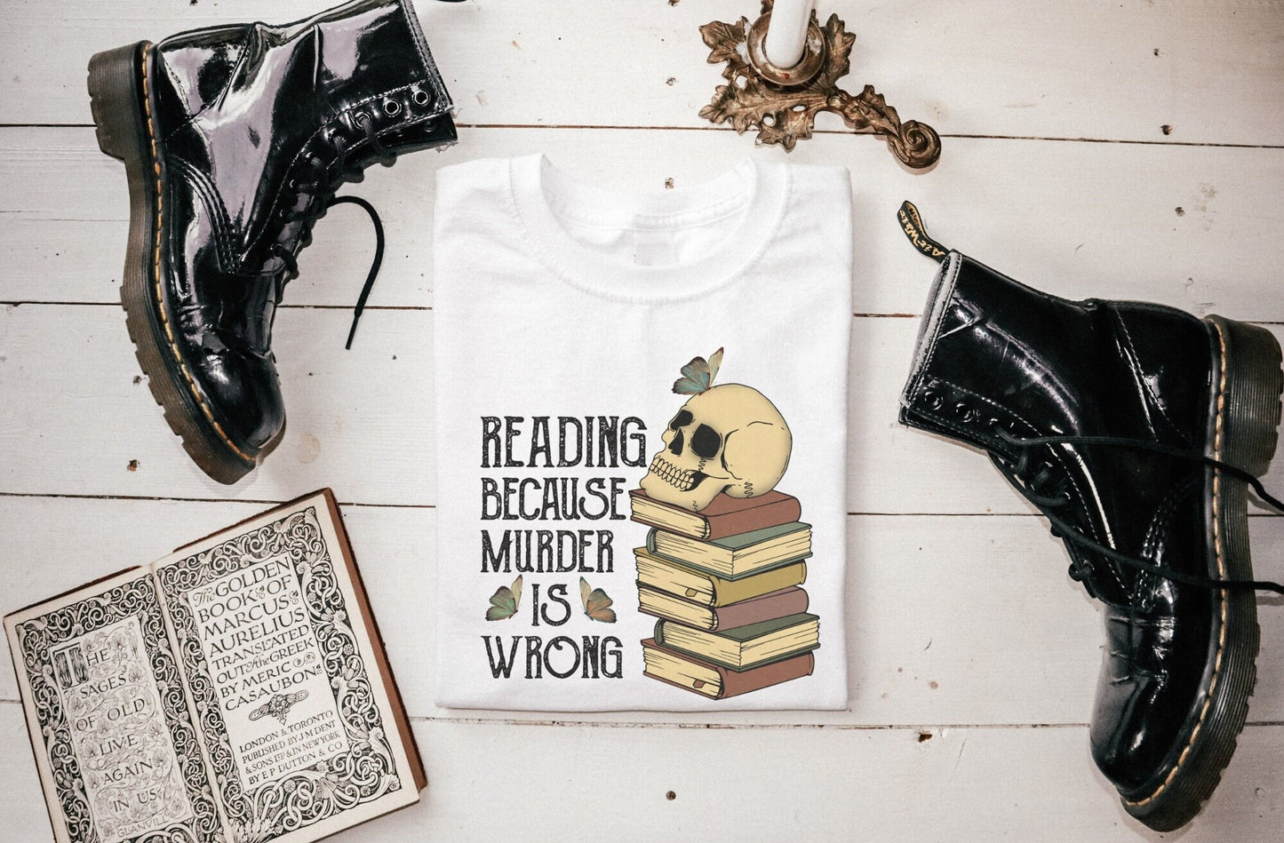 Reading Because Murder Is Wrong Funny Book Lover T-Shirt