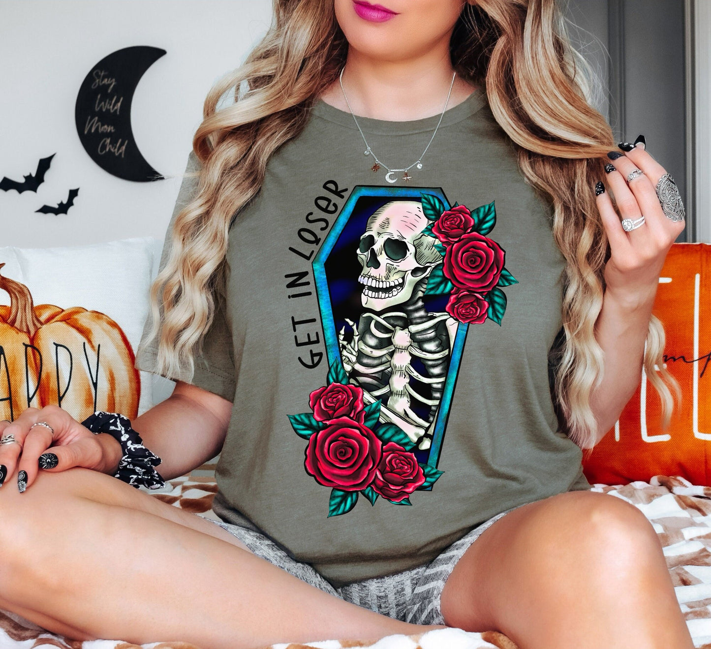 Get In Loser Floral Coffin Skeleton Tee