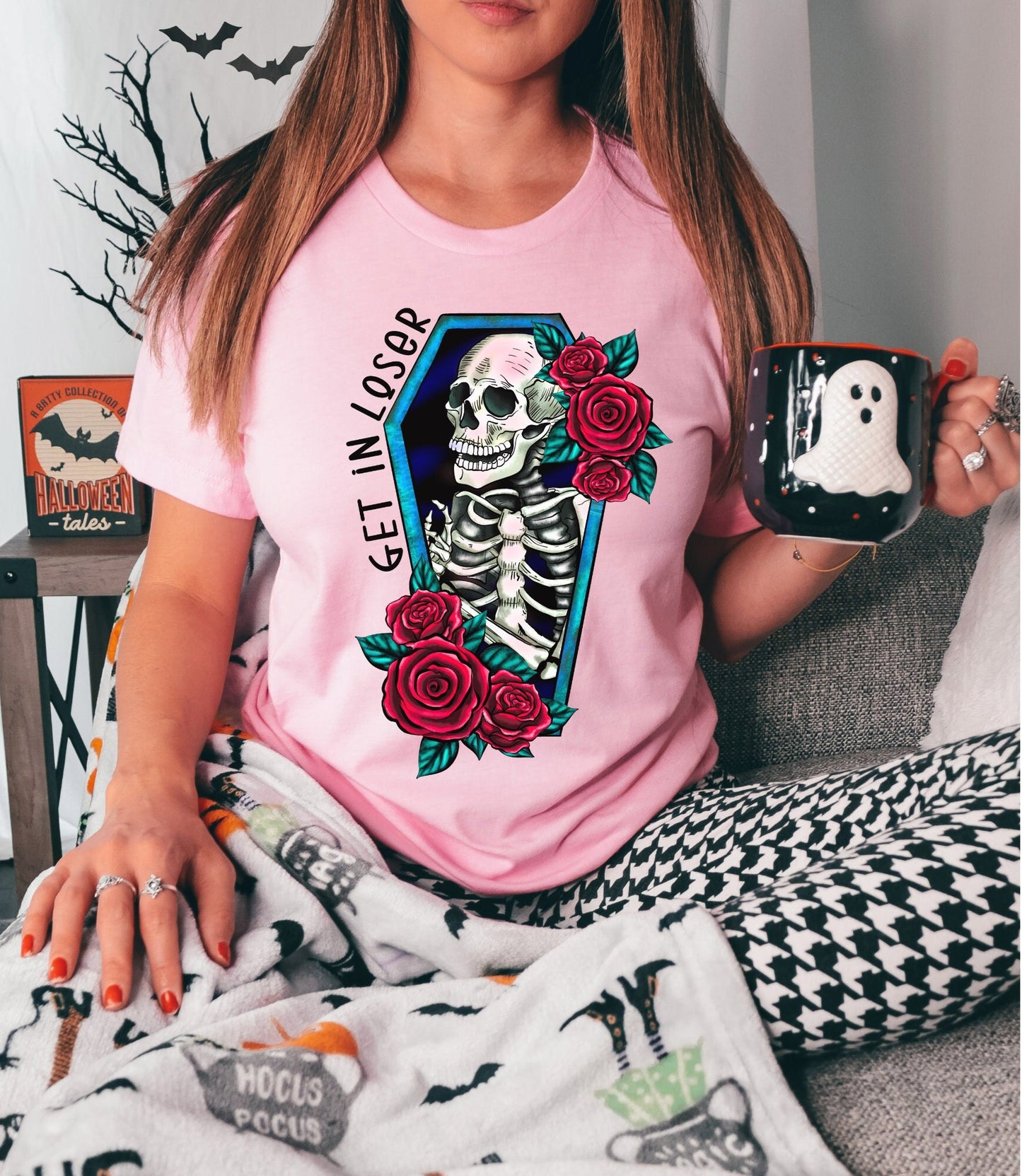 Get In Loser Floral Coffin Skeleton Tee