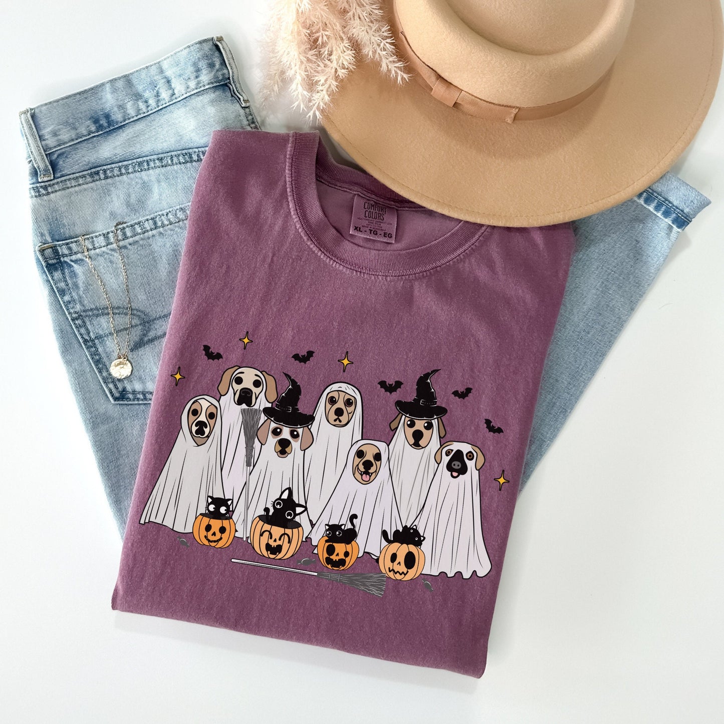 Comfort Colors Adorable Halloween Sheet Ghost Dogs and Cats T-Shirt