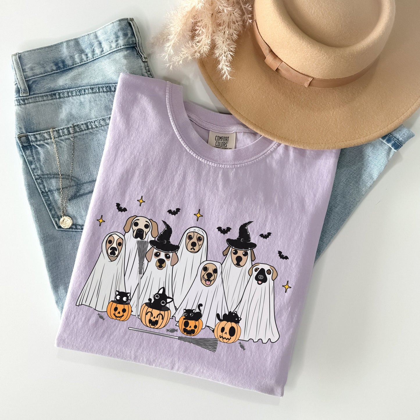 Comfort Colors Adorable Halloween Sheet Ghost Dogs and Cats T-Shirt